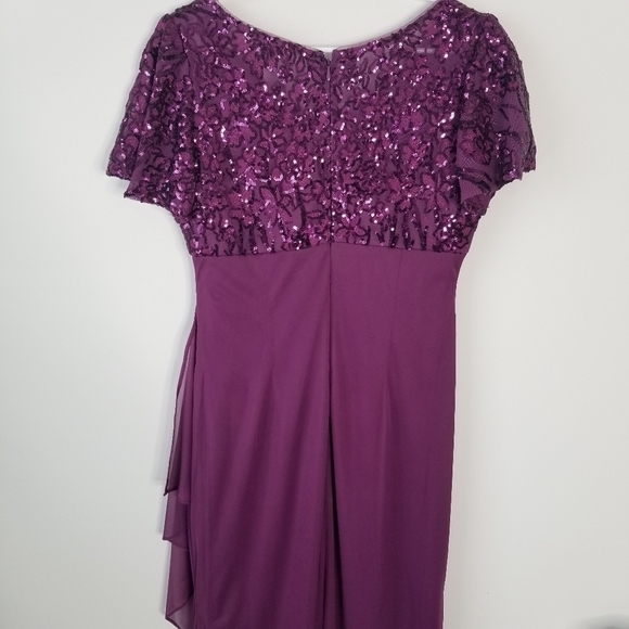 Alex Evenings Sequin Lace & Ruched Chiffon Gown Plum Purple Size 10P - Picture 7 of 16